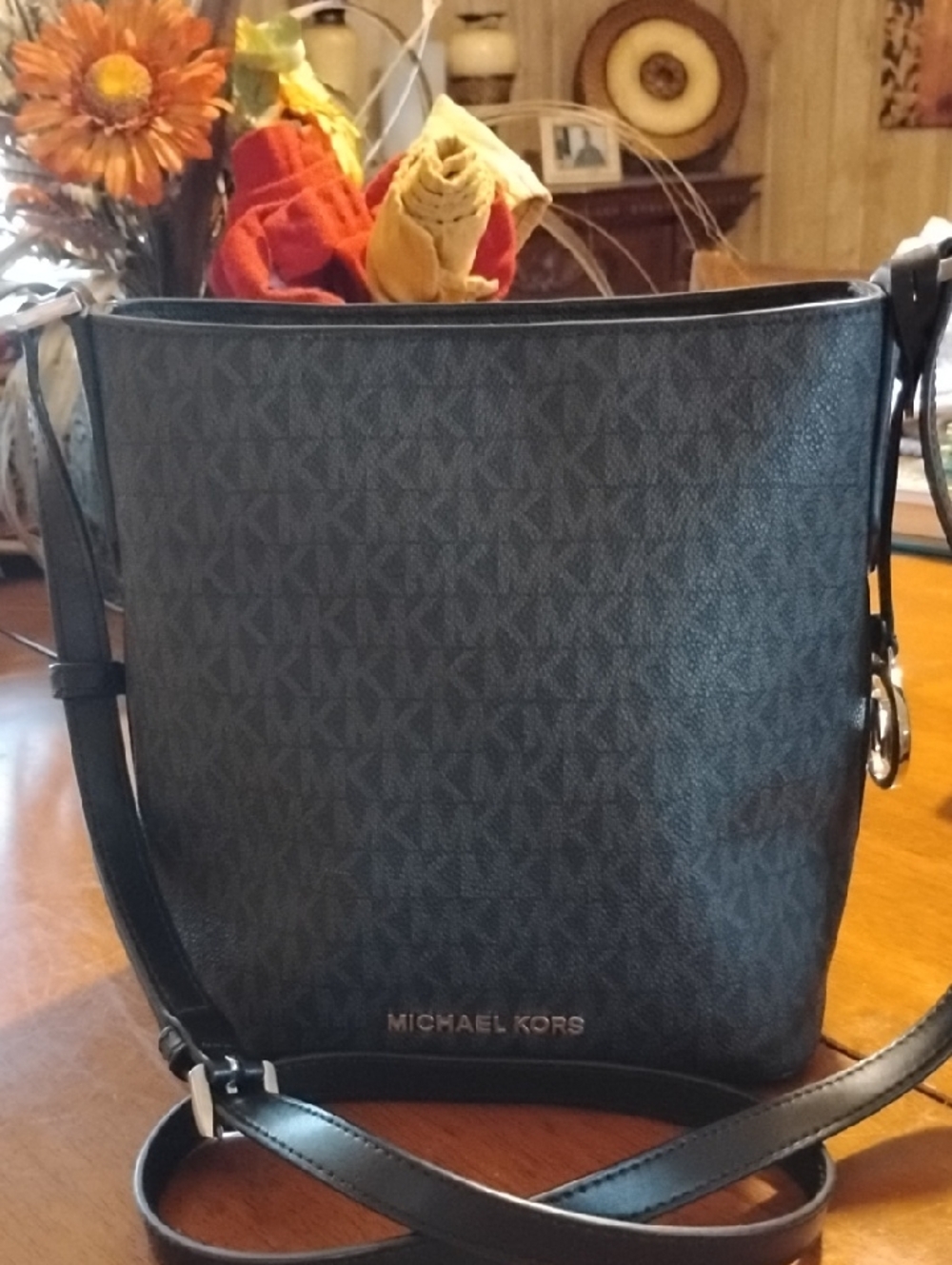 Michael Kors Black Leather Bucket Crossbody